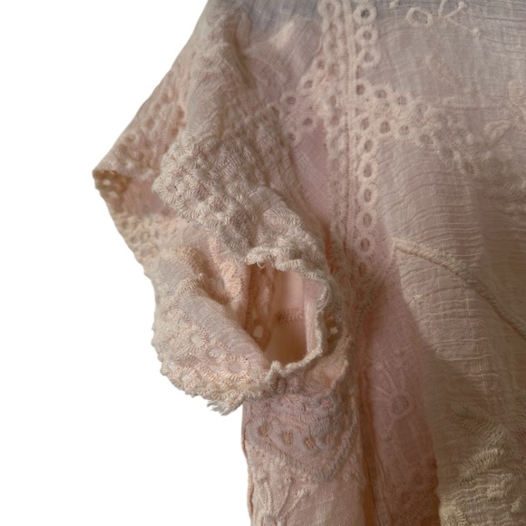 Solitaire M Pink Floral Embroidered Short Sleeve Open Front Cardigan Kimono - Picture 2 of 8